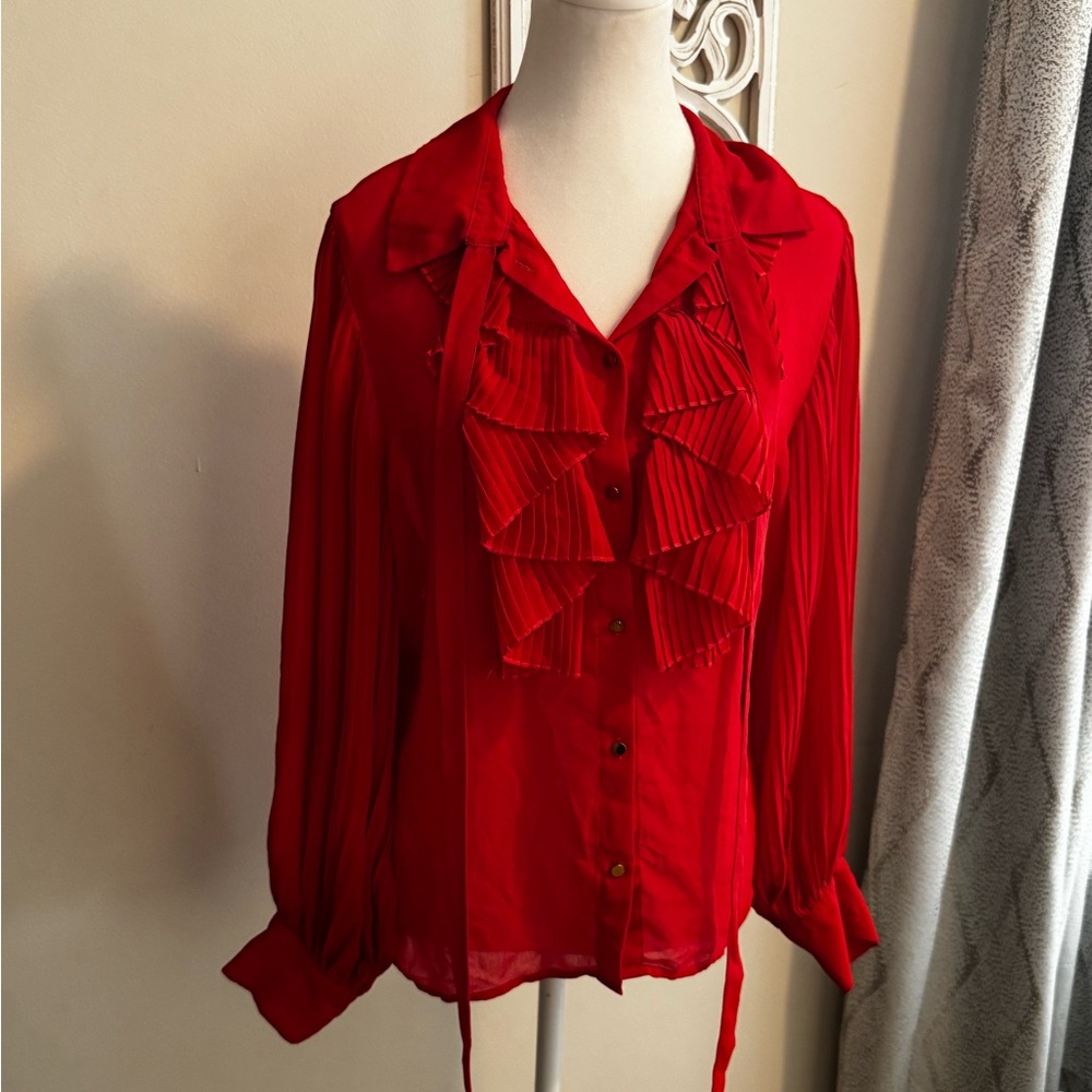 Zara- Red Ruffled Blouse
